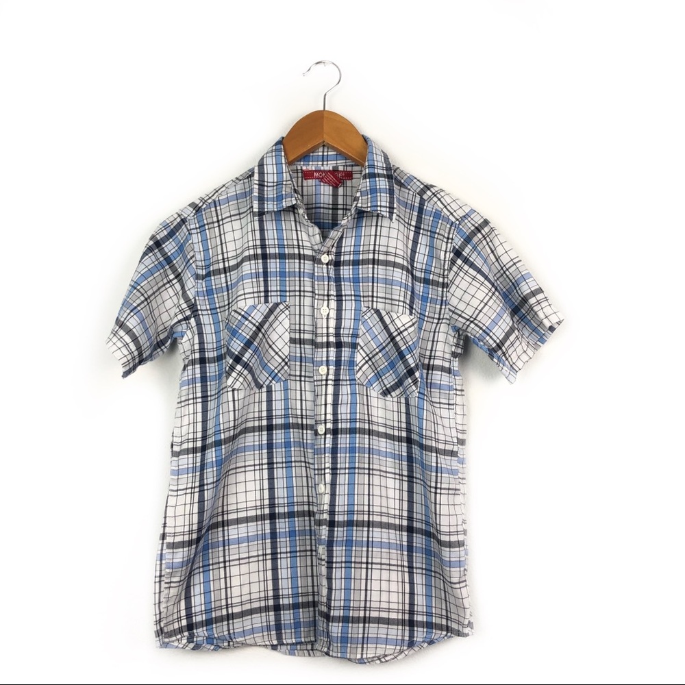 Montage Boys Plaid Button Up Shirt Large